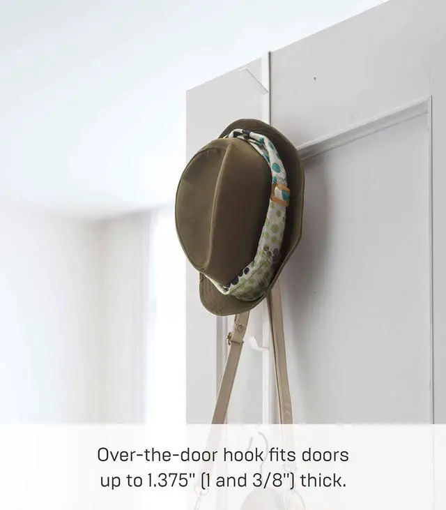 Alt view image 5 of 7 - Yamazaki Home Over The Door Hooks - Vertical Hanging Coat Rack Steel Over-the-Door No Assembly Req. Fits Doors up to 1.375 thick white