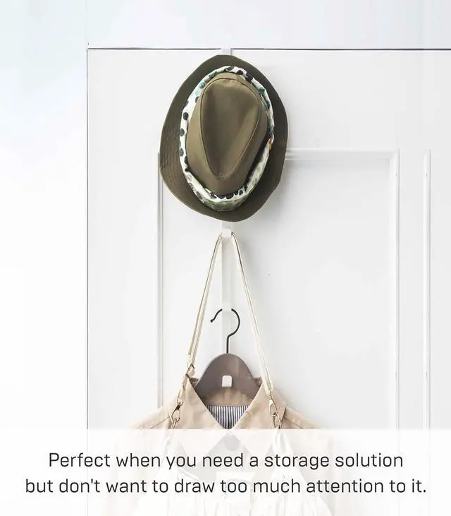 Alt view image 3 of 7 - Yamazaki Home Over The Door Hooks - Vertical Hanging Coat Rack Steel Over-the-Door No Assembly Req. Fits Doors up to 1.375 thick white