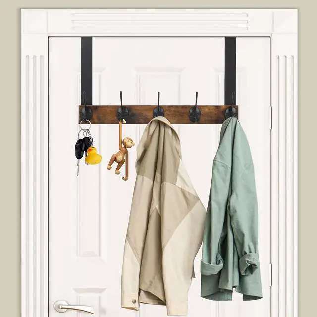 Alt view image 7 of 7 - Over The Door Hooks Wooden Door Hanger Door Hanger Hook Over The Door Towel Rack Door Coat Hanger Door Coat Rack Door Hooks for Hanging Towels Clothes Hats
