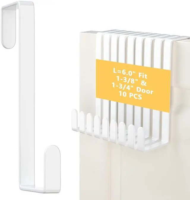 Main image of Updated 6 Over The Door Hooks (10 PCS) Fit Almost All Doors up to 1-3/4 Widen Metal Door Hanger for Hanging Towels Clothes Bags on Interior Door of Bathroom/Closet/Bedroom/Pantry and Front Door