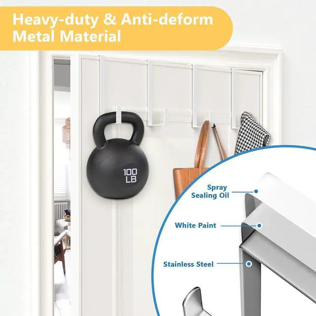 Alt view image 4 of 7 - Updated 6 Over The Door Hooks (10 PCS) Fit Almost All Doors up to 1-3/4 Widen Metal Door Hanger for Hanging Towels Clothes Bags on Interior Door of Bathroom/Closet/Bedroom/Pantry and Front Door