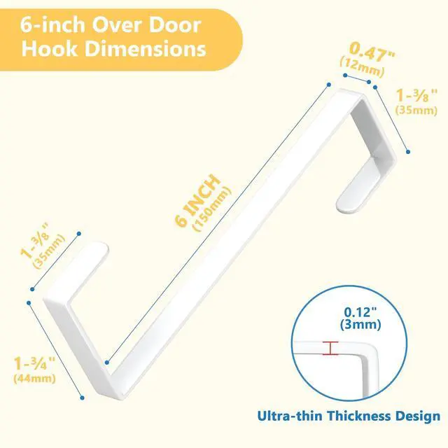 Alt view image 5 of 7 - Updated 6 Over The Door Hooks (10 PCS) Fit Almost All Doors up to 1-3/4 Widen Metal Door Hanger for Hanging Towels Clothes Bags on Interior Door of Bathroom/Closet/Bedroom/Pantry and Front Door