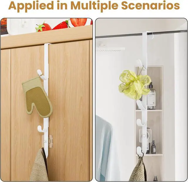 Alt view image 6 of 7 - Over The Door Hooks Metal Door Hooks for Hanging Over The Door Purse Organizer for Door Coat Hanger Back of Shower for Hanging Towel Rack Clothes Hat Bathroom Closet (White-2Packs)