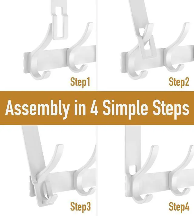 Alt view image 5 of 7 - Over The Door Hooks Hanger with 7 inches Extended Arms Tool-Free Assembly Fits 1 3/8 Doors F18U Bathroom Towel Rack Organization Thickened 6-Double Hook Glossy White