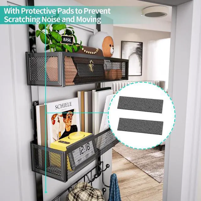 Alt view image 3 of 7 - Over The Door Hanger with Coat Hooks and 2 Baskets Rustproof & Waterproof Over The Door Hooks Storage Organizer for Hats Bathroom Kitchen Bedroom-Black (for 1.76in Doors)