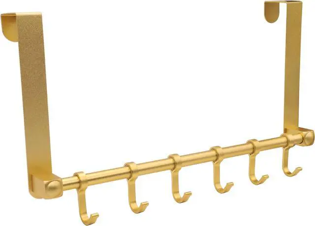 Main image of Over The Door Hooks Door Hanger Moving 6-Hooks Over Door Coat Rack for Hanging Aluminum Heavy Duty Door Organizer for Towel Robe Hat Bag Behind Back of Door Bathroom (Gold)