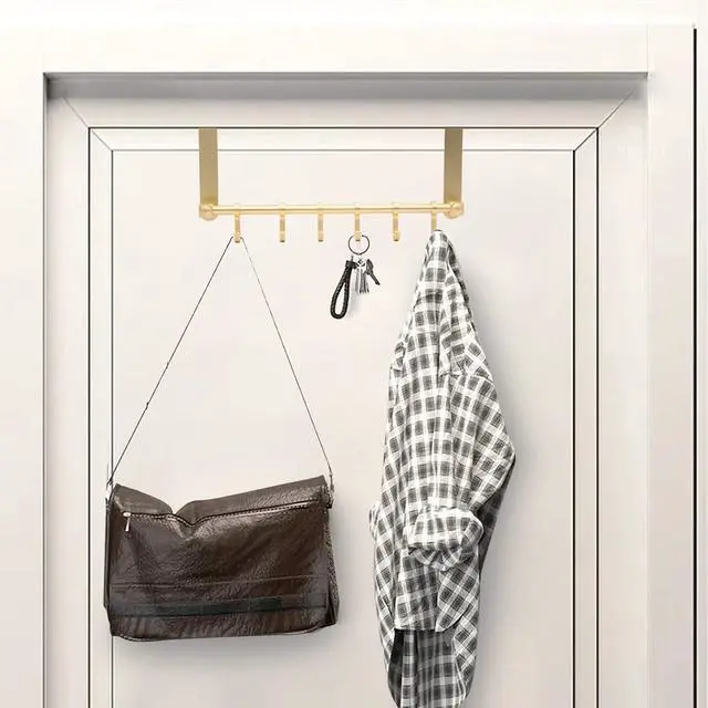 Alt view image 7 of 7 - Over The Door Hooks Door Hanger Moving 6-Hooks Over Door Coat Rack for Hanging Aluminum Heavy Duty Door Organizer for Towel Robe Hat Bag Behind Back of Door Bathroom (Gold)