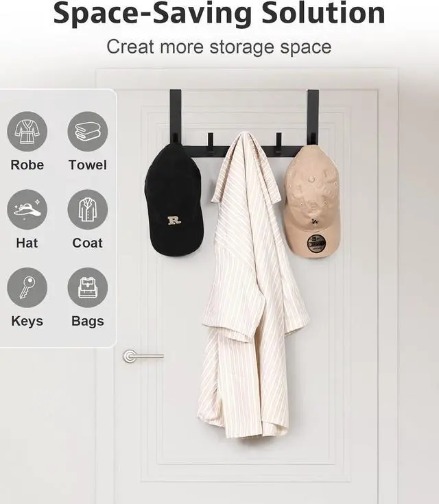Alt view image 6 of 7 - Over The Door Hooks Door Hanger Hook Over The Door Towel Rack for Bathroom Door Towel Hanger for Hanging Clothes Hat (Black 1 Pack)