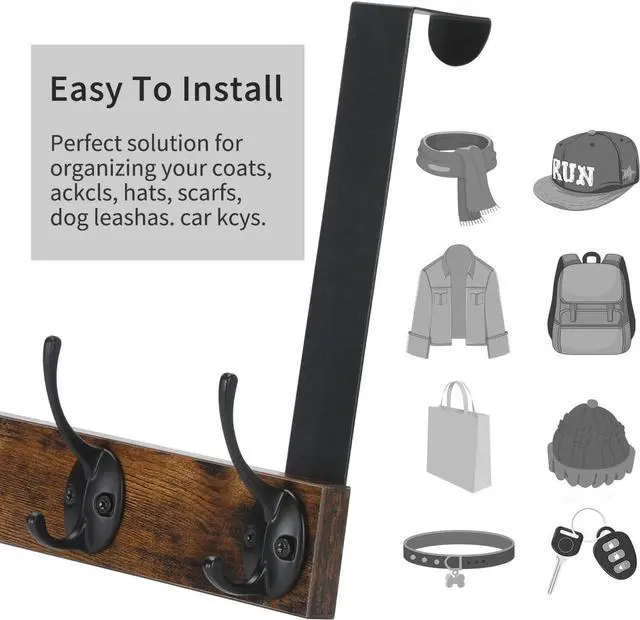 Alt view image 5 of 7 - Over The Door Hooks Wooden Door Hanger Door Hanger Hook Over The Door Towel Rack Door Coat Hanger Door Coat Rack Door Hooks for Hanging Towels Clothes Hats