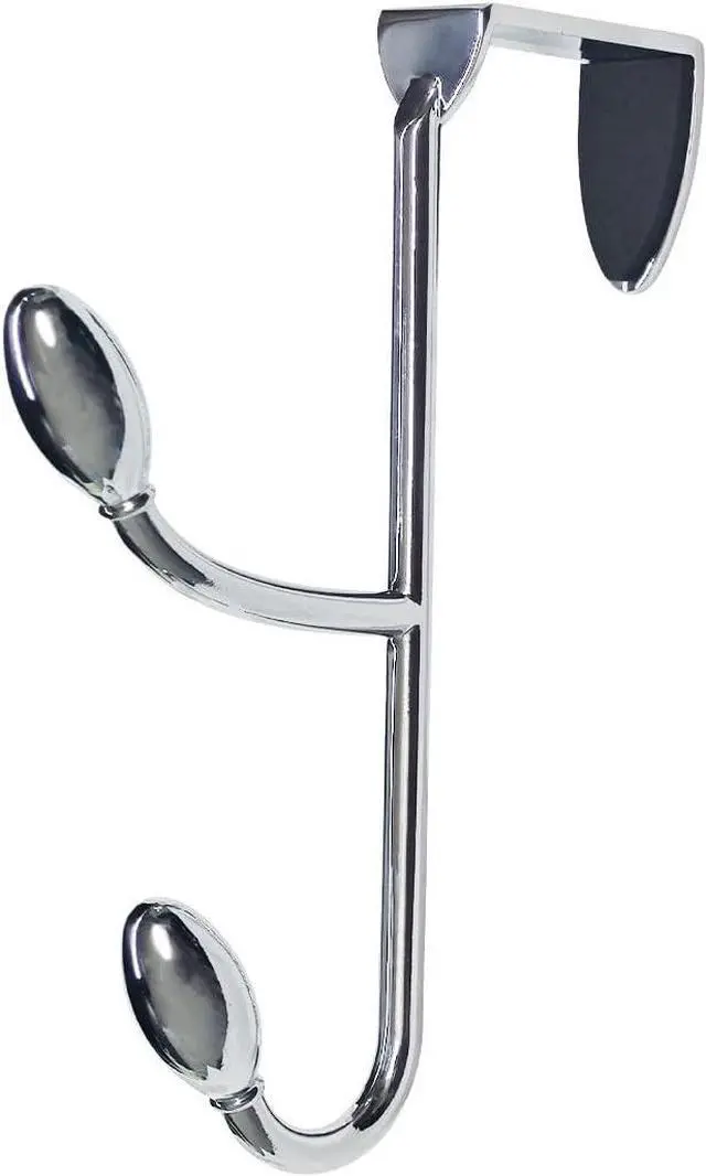 Main image of Traditional Over The Door Double Hooks Organizer for Hanging Coats Hats Towels Purses in Bedroom Bathroom Laundry Room and More - Silver