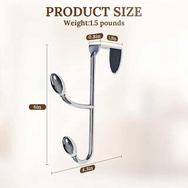 Alt view image 3 of 7 - Traditional Over The Door Double Hooks Organizer for Hanging Coats Hats Towels Purses in Bedroom Bathroom Laundry Room and More - Silver