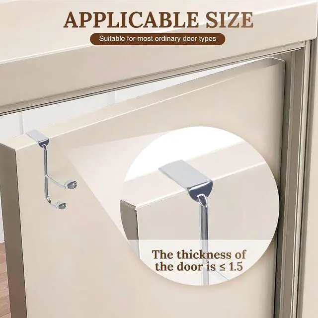 Alt view image 4 of 7 - Traditional Over The Door Double Hooks Organizer for Hanging Coats Hats Towels Purses in Bedroom Bathroom Laundry Room and More - Silver