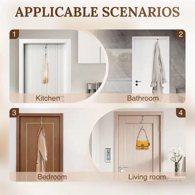 Alt view image 6 of 7 - Traditional Over The Door Double Hooks Organizer for Hanging Coats Hats Towels Purses in Bedroom Bathroom Laundry Room and More - Silver