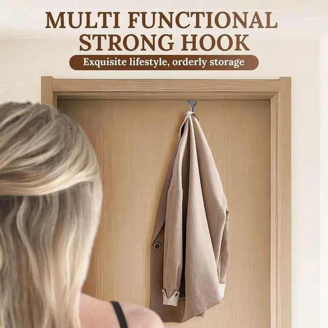 Alt view image 7 of 7 - Traditional Over The Door Double Hooks Organizer for Hanging Coats Hats Towels Purses in Bedroom Bathroom Laundry Room and More - Silver