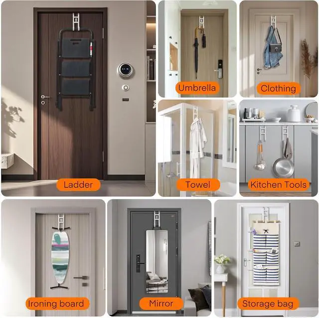 Alt view image 5 of 7 - Over The Door Hooks - 2 Pack Heavy Duty Triple-Hook Organizer Hanger with Non-Slip Rubber for Towels Clothes Hats & Bags Use in Bathroom Bedroom Kitchen - Fits Interior Doors Up to 1.6 White