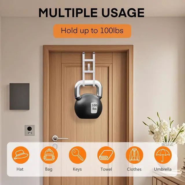 Alt view image 4 of 7 - Over The Door Hooks - 2 Pack Heavy Duty Triple-Hook Organizer Hanger with Non-Slip Rubber for Towels Clothes Hats & Bags Use in Bathroom Bedroom Kitchen - Fits Interior Doors Up to 1.6 White