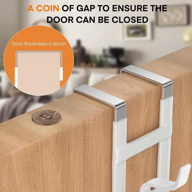 Alt view image 6 of 7 - Over The Door Hooks - 2 Pack Heavy Duty Triple-Hook Organizer Hanger with Non-Slip Rubber for Towels Clothes Hats & Bags Use in Bathroom Bedroom Kitchen - Fits Interior Doors Up to 1.6 White