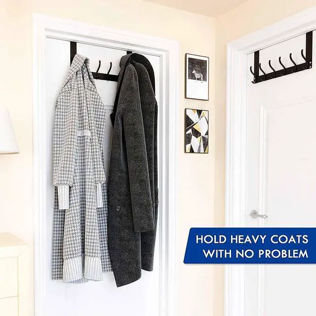 Alt view image 4 of 7 - Over The Door Hooks No Assembly Required Door Hanger Hook Sturdy Over The Door Coat Rack Over Door Hanger Door Hooks for Hanging Clothes Towels Hats Matte Black