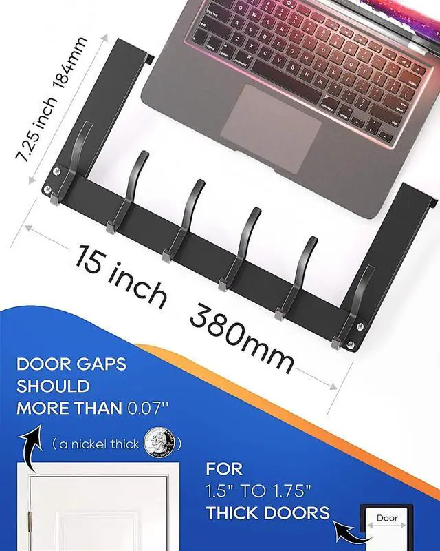 Alt view image 5 of 7 - Over The Door Hooks No Assembly Required Door Hanger Hook Sturdy Over The Door Coat Rack Over Door Hanger Door Hooks for Hanging Clothes Towels Hats Matte Black