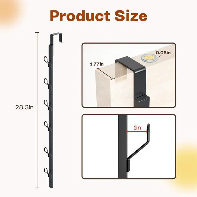 Alt view image 2 of 7 - Over The Door Hooks Long with 6 Hooks Behind The Door Towel Racks for Bathroom Door Purse Bag Coat Robe Hanger Hat Clothes Hanging Organizer with Non-Slip Pads & Suction Cups 28.3 Inches Black