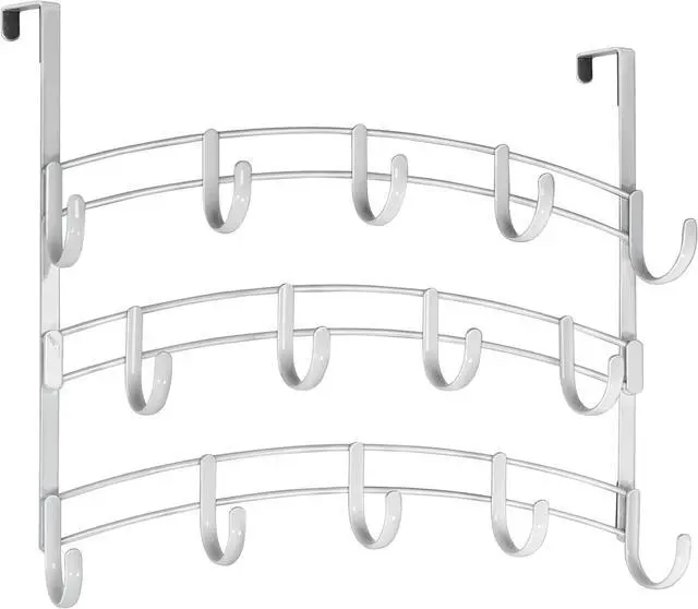 Alt view image 2 of 6 - Professional? Home? Over Door Hooks Rack - 14 Hook Over Door Hanger - Over Door Towel Rack - Hanging Towels or Clothes - Bathroom Bedroom or Laundry Room - Lifetime Ltd. Warranty - White