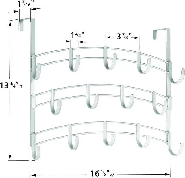 Alt view image 6 of 6 - Professional? Home? Over Door Hooks Rack - 14 Hook Over Door Hanger - Over Door Towel Rack - Hanging Towels or Clothes - Bathroom Bedroom or Laundry Room - Lifetime Ltd. Warranty - White