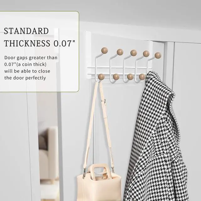 Alt view image 4 of 7 - Over The Door Hooks 2 Pack with 10 Knobs - Heavy Duty 45lb No Drill Hanger for Bathroom Bedroom Closet Organization