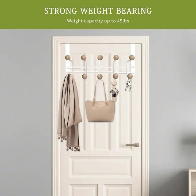 Alt view image 5 of 7 - Over The Door Hooks 2 Pack with 10 Knobs - Heavy Duty 45lb No Drill Hanger for Bathroom Bedroom Closet Organization