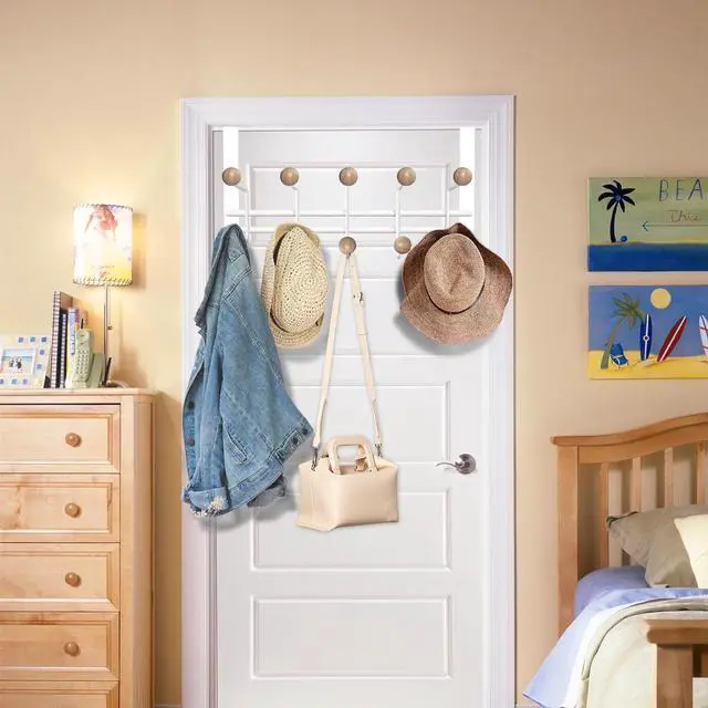 Alt view image 6 of 7 - Over The Door Hooks 2 Pack with 10 Knobs - Heavy Duty 45lb No Drill Hanger for Bathroom Bedroom Closet Organization