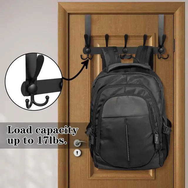 Alt view image 4 of 7 - Over The Door Hooks 2 Pack Stainless Steel Door Hanger Hook Heavy Duty 5 Triple Hooks Door Coat Racks for Hanging Clothes Hats Towels(2 Pack Black)