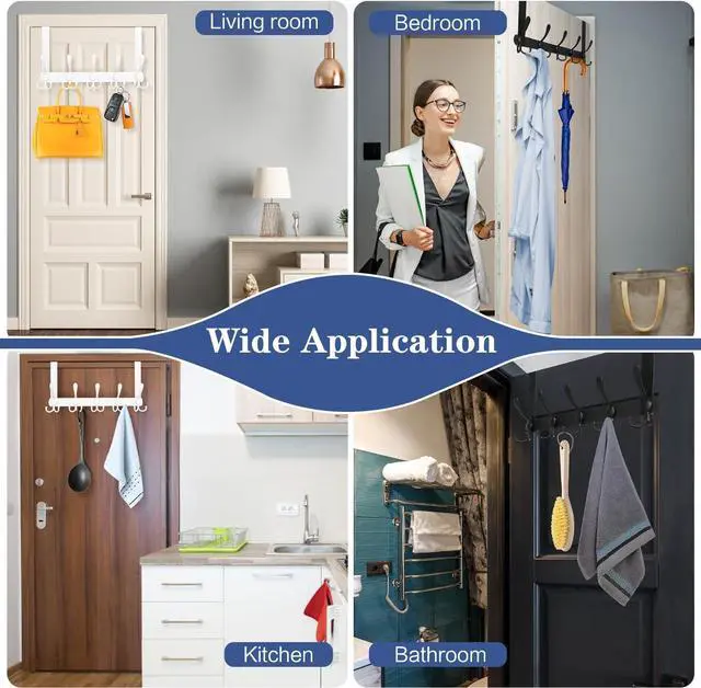 Alt view image 6 of 7 - Over The Door Hooks 2 Pack Stainless Steel Door Hanger Hook Heavy Duty 5 Triple Hooks Door Coat Racks for Hanging Clothes Hats Towels(2 Pack Black)