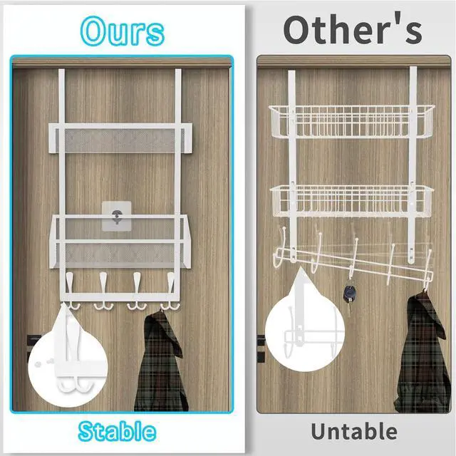 Alt view image 2 of 6 - Over The Door Hooks Organizer Coat Rack Over The Door Storage Hanger Towel Rack Back of Door Storage Organizer for Bathroom Bedroom Kitchen Office (White 3-Tier)