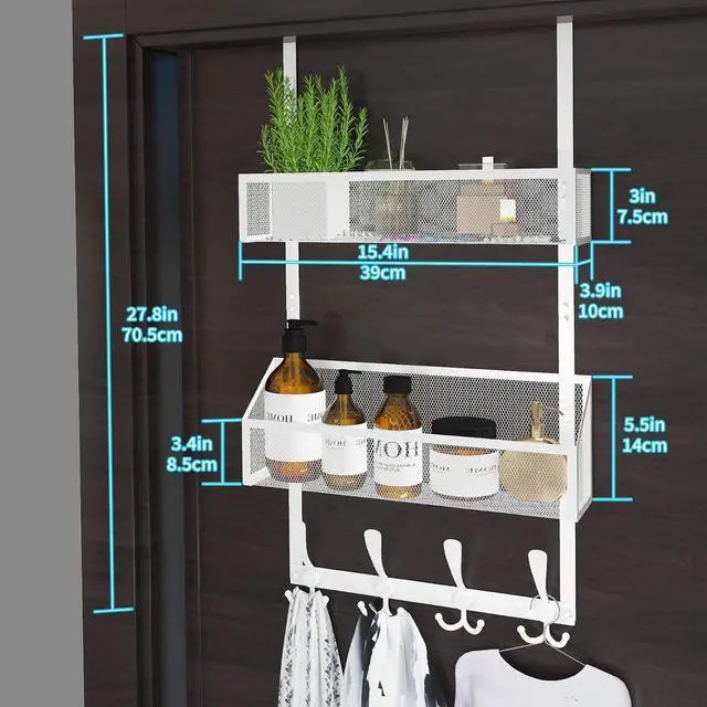 Alt view image 6 of 6 - Over The Door Hooks Organizer Coat Rack Over The Door Storage Hanger Towel Rack Back of Door Storage Organizer for Bathroom Bedroom Kitchen Office (White 3-Tier)