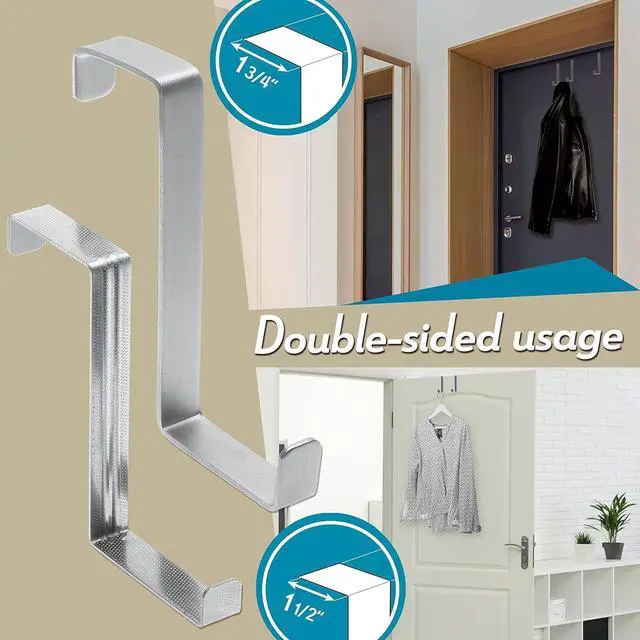 Alt view image 5 of 7 - Over The Door Hooks 3 + 2 Pack - 2-Sided Stainless Steel Coat Hanger Fits Door 1 3/8 & 1 3/4 Towel Holder with Anti-Scratch & Anti-Slip Pads - Hooks for Hanging for Daily Use Wreath Hanger