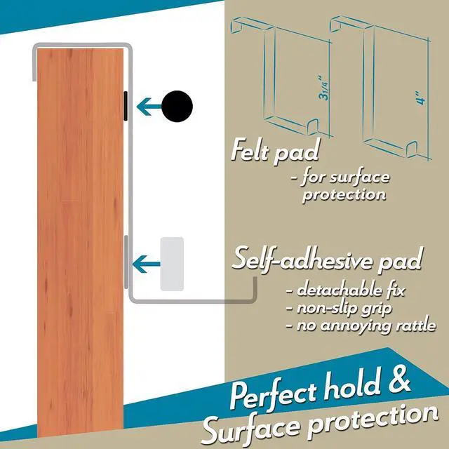 Alt view image 6 of 7 - Over The Door Hooks 3 + 2 Pack - 2-Sided Stainless Steel Coat Hanger Fits Door 1 3/8 & 1 3/4 Towel Holder with Anti-Scratch & Anti-Slip Pads - Hooks for Hanging for Daily Use Wreath Hanger