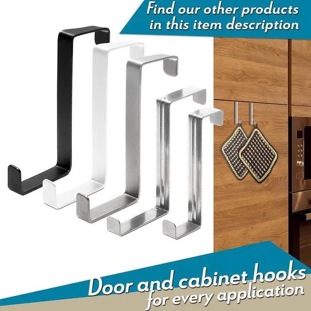 Alt view image 7 of 7 - Over The Door Hooks 3 + 2 Pack - 2-Sided Stainless Steel Coat Hanger Fits Door 1 3/8 & 1 3/4 Towel Holder with Anti-Scratch & Anti-Slip Pads - Hooks for Hanging for Daily Use Wreath Hanger