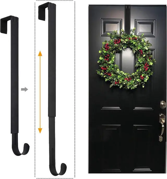 Main image of Wreath Hanger Adjustable Over The Door Wreath Hanger from 14.9 to 25 Inches & Wreath Holder & Wreath Door Hanger for Front Door Decor 20 lbs Larger Christmas Decorations Hook (Black)