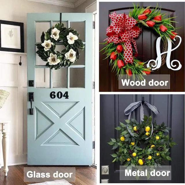 Alt view image 2 of 7 - Wreath Hanger Adjustable Over The Door Wreath Hanger from 14.9 to 25 Inches & Wreath Holder & Wreath Door Hanger for Front Door Decor 20 lbs Larger Christmas Decorations Hook (Black)