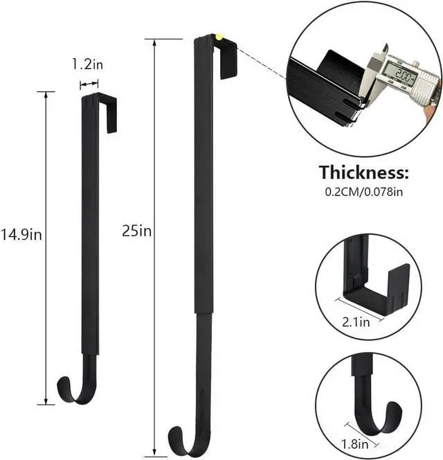 Alt view image 4 of 7 - Wreath Hanger Adjustable Over The Door Wreath Hanger from 14.9 to 25 Inches & Wreath Holder & Wreath Door Hanger for Front Door Decor 20 lbs Larger Christmas Decorations Hook (Black)