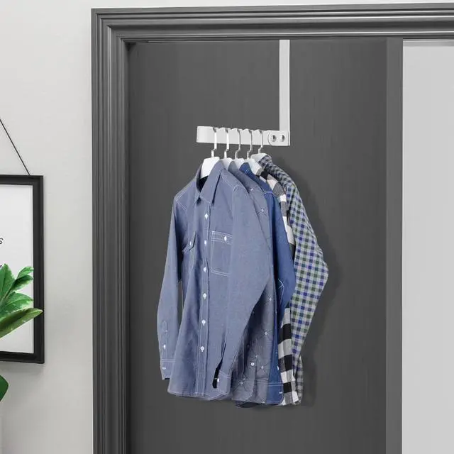 Alt view image 4 of 7 - Over The Door Hooks Hanger 2 Pack Collapsible Folding Over The Door Organizer Rack Space Saving Hanging Storage Hanger for Clothes Coats Towels for Bedroom Bathroom White