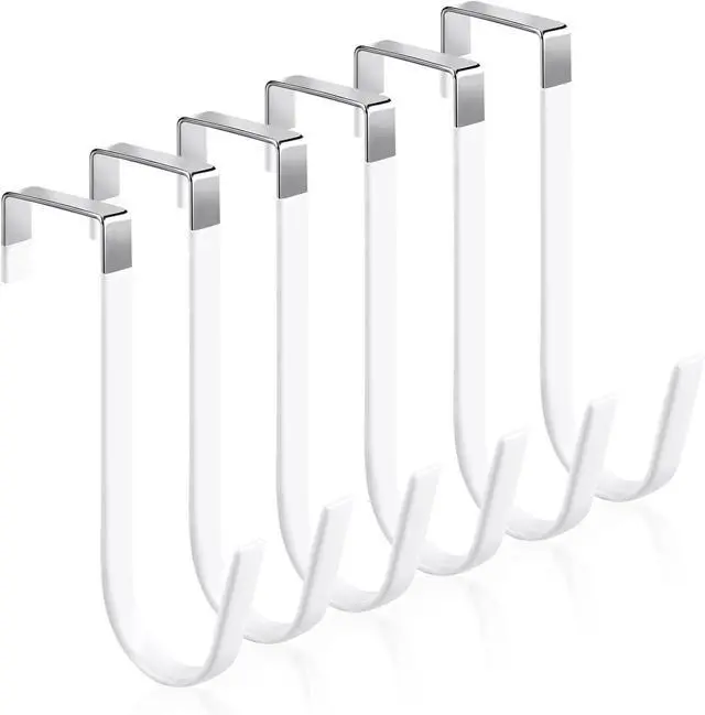 Main image of 6 Pack Over The Door Hooks Sturdy Metal Single Over Door Hooks White Door Hanger Hook Door Hooks for Hanging Towels Clothes Bathroom Hold Up to 7Lbs