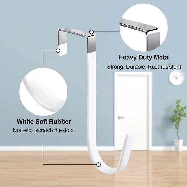 Alt view image 3 of 7 - 6 Pack Over The Door Hooks Sturdy Metal Single Over Door Hooks White Door Hanger Hook Door Hooks for Hanging Towels Clothes Bathroom Hold Up to 7Lbs