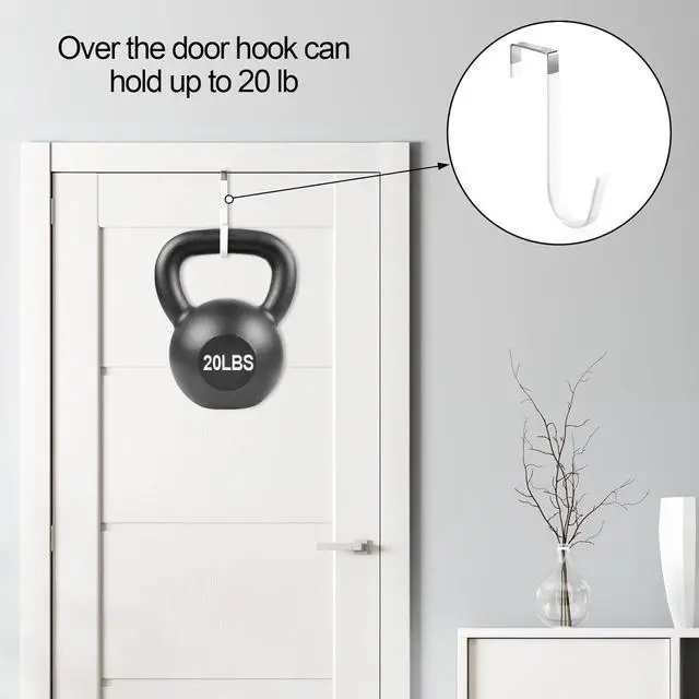 Alt view image 5 of 7 - 6 Pack Over The Door Hooks Sturdy Metal Single Over Door Hooks White Door Hanger Hook Door Hooks for Hanging Towels Clothes Bathroom Hold Up to 7Lbs