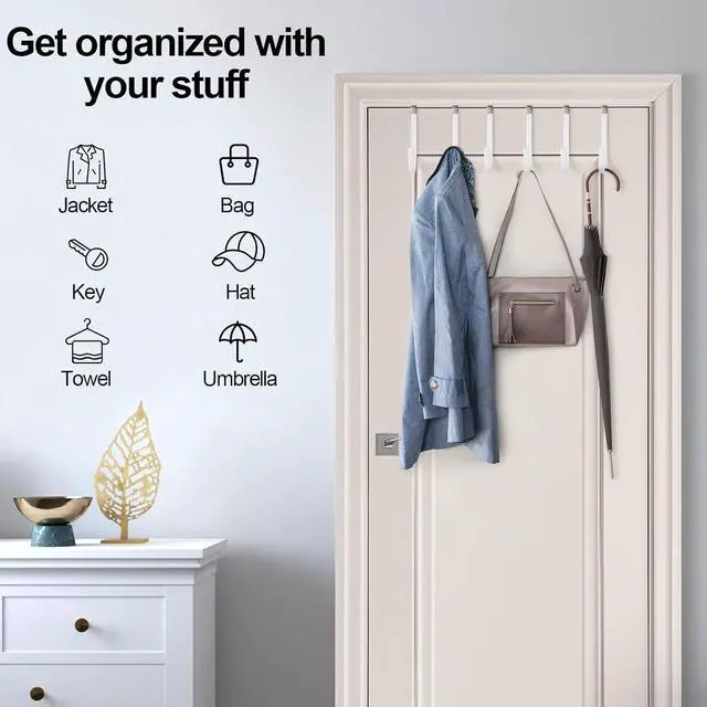 Alt view image 6 of 7 - 6 Pack Over The Door Hooks Sturdy Metal Single Over Door Hooks White Door Hanger Hook Door Hooks for Hanging Towels Clothes Bathroom Hold Up to 7Lbs