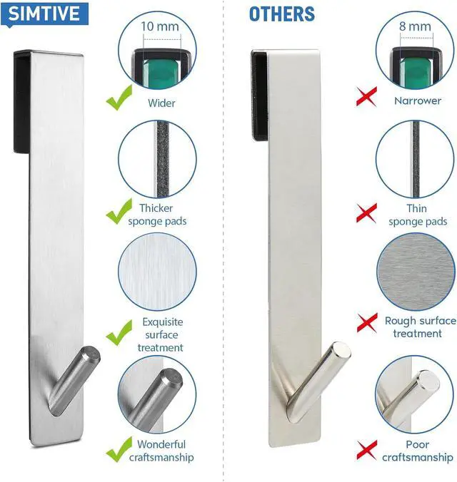 Alt view image 5 of 7 - Extended (7-Inch) Over Door Hooks for Bathroom Frameless Glass Shower Door Towel Hooks 2-Pack Silver