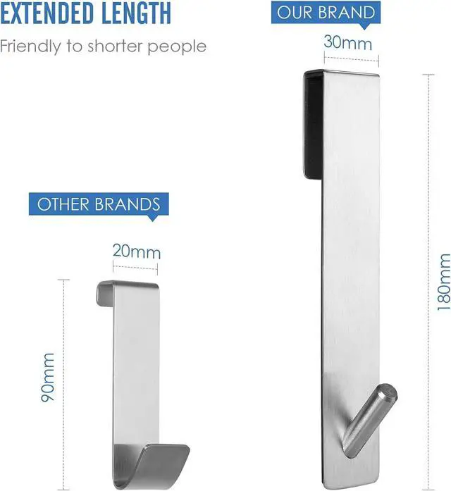 Alt view image 4 of 7 - Extended (7-Inch) Over Door Hooks for Bathroom Frameless Glass Shower Door Towel Hooks 2-Pack Silver