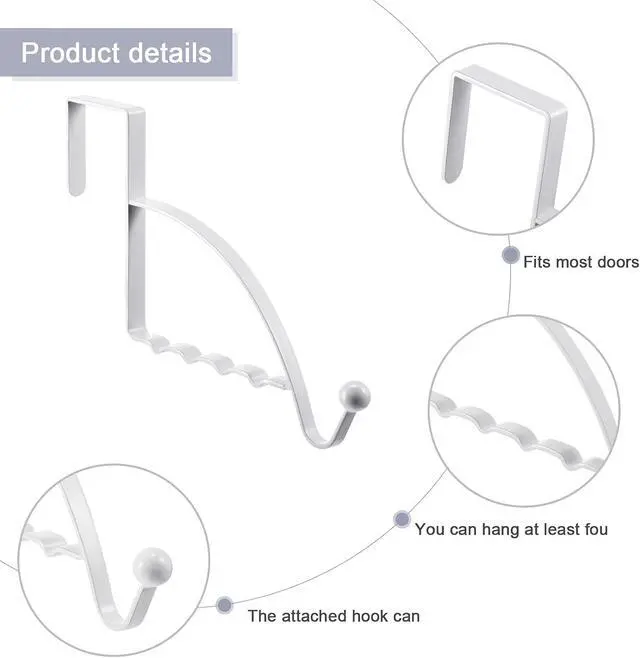 Alt view image 3 of 7 - 2 Pcs Over The Door Hooks Over Door Hanger Sturdy Valet Hooks Mounted Hanging Storage Organizer Rack for Clothes Coats Towels Hats Scarves Purses(White)