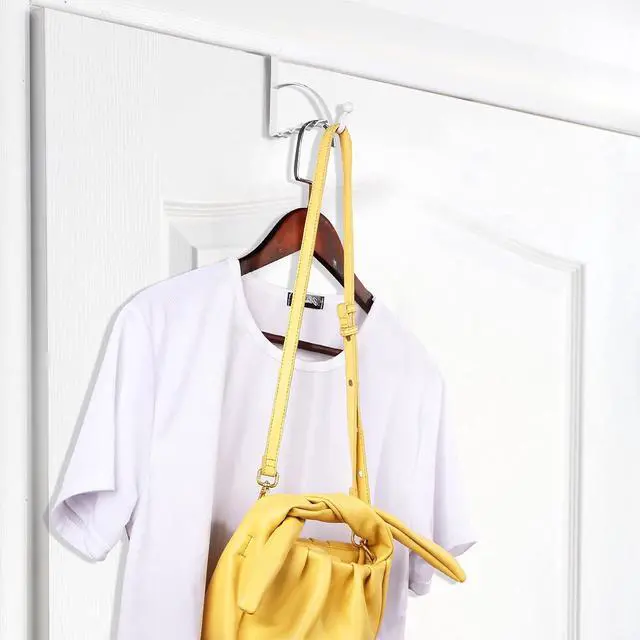 Alt view image 6 of 7 - 2 Pcs Over The Door Hooks Over Door Hanger Sturdy Valet Hooks Mounted Hanging Storage Organizer Rack for Clothes Coats Towels Hats Scarves Purses(White)