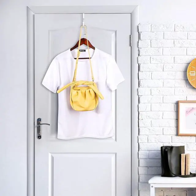 Alt view image 4 of 7 - 2 Pcs Over The Door Hooks Over Door Hanger Sturdy Valet Hooks Mounted Hanging Storage Organizer Rack for Clothes Coats Towels Hats Scarves Purses(White)