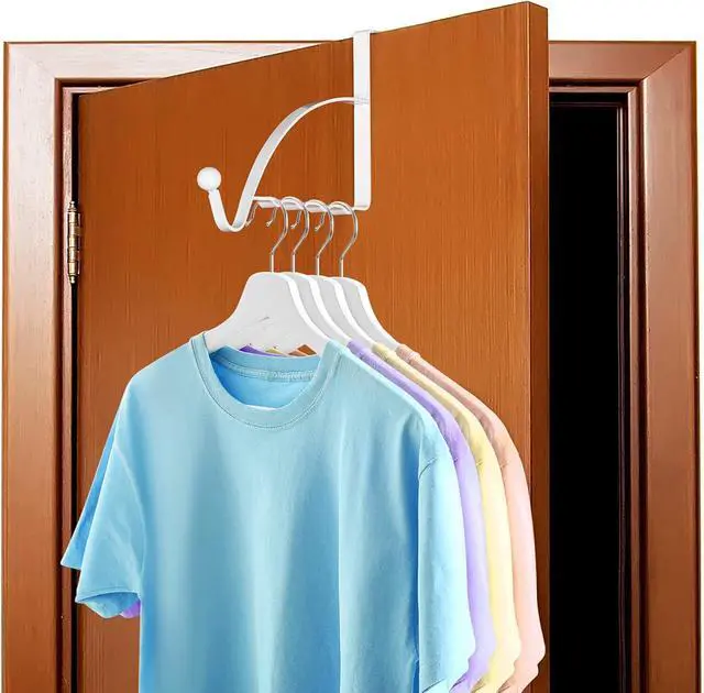 Alt view image 5 of 7 - 2 Pcs Over The Door Hooks Over Door Hanger Sturdy Valet Hooks Mounted Hanging Storage Organizer Rack for Clothes Coats Towels Hats Scarves Purses(White)